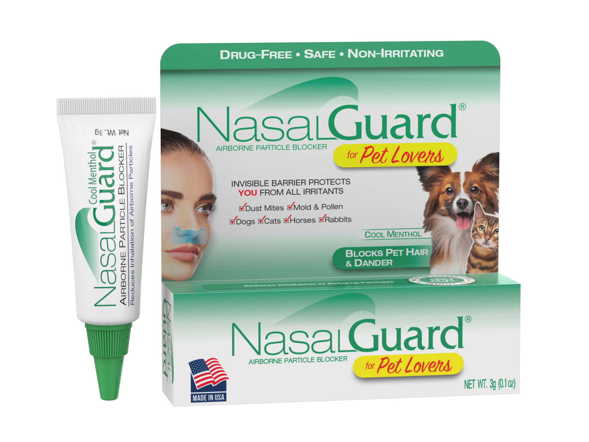NasalGuard For Pet Lovers, Airborne Particle Blocker | Cool Menthol | 3g Tube